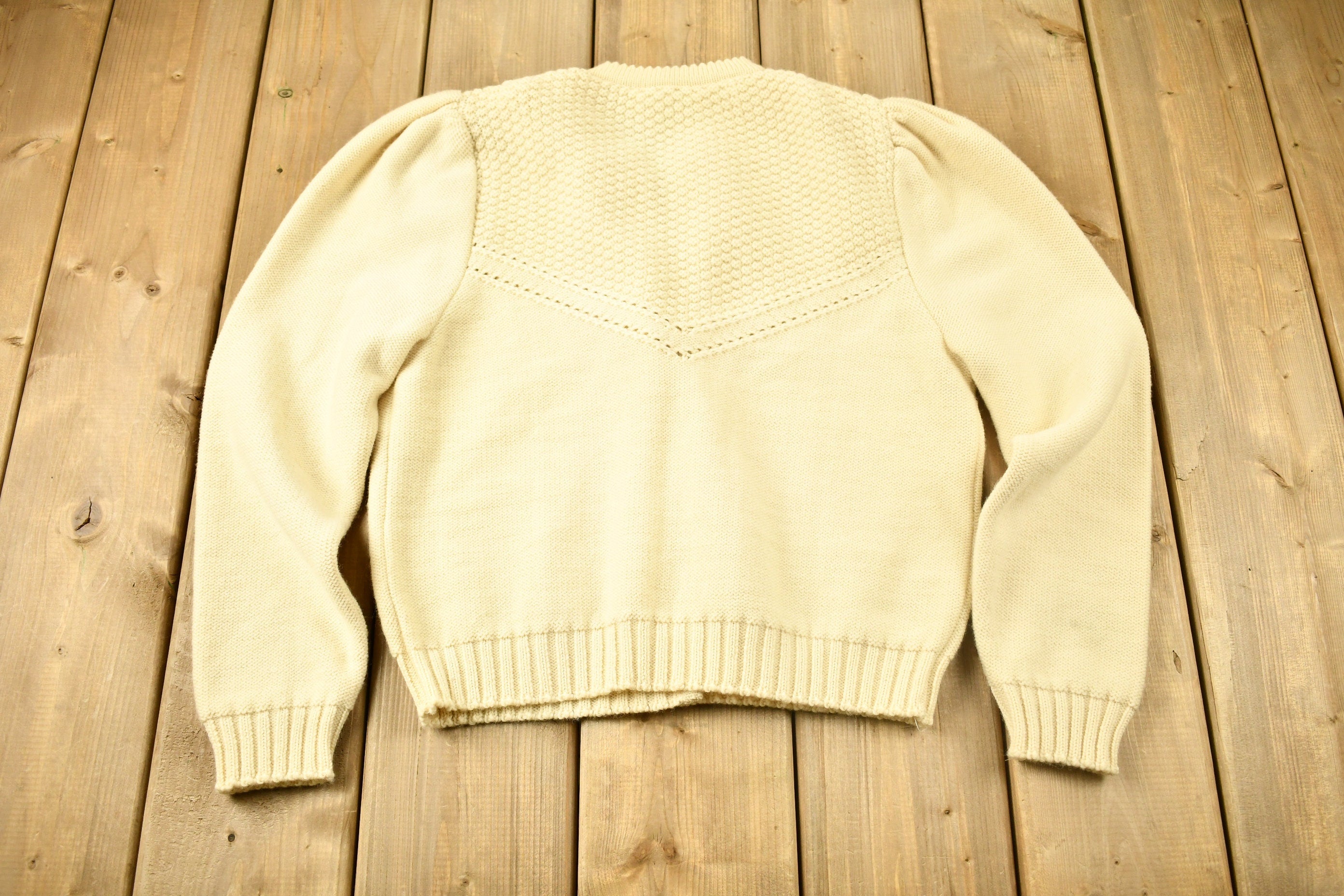 Vintage 1980s 100% Wool Sigi Schieber Knit Cardigan Sweater