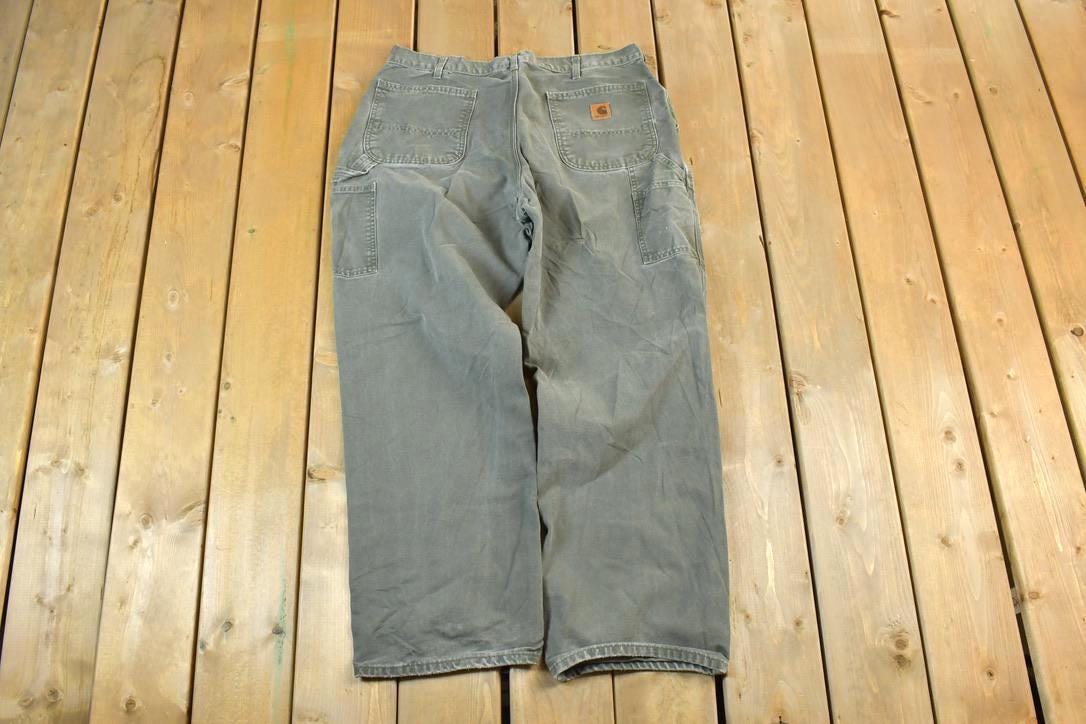 Vintage 1990s Olive Carhartt Wide Leg Denim Work Pants Size 38 x 32