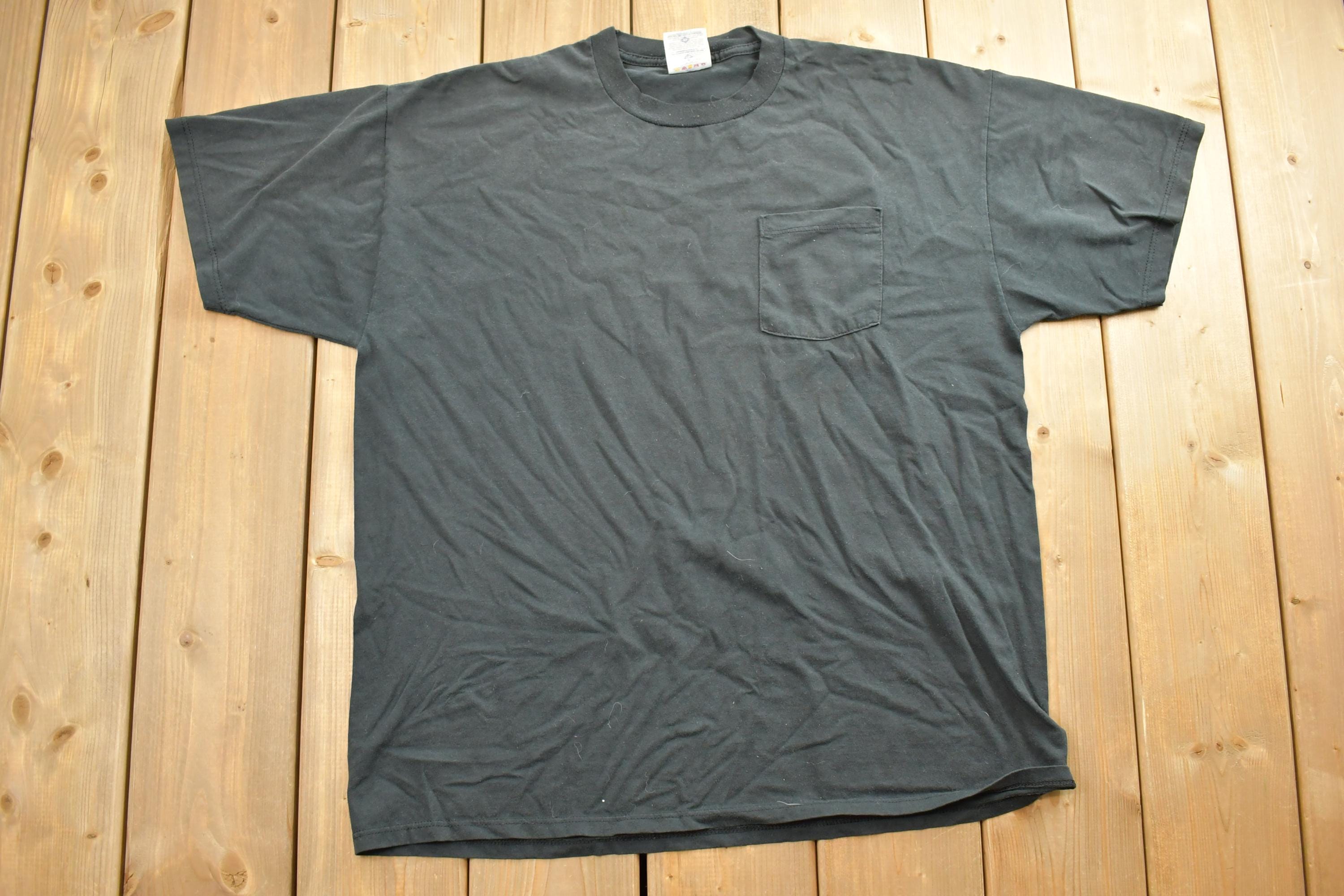 Vintage 1990s Jerzeez Black Blank Chest Pocket T-Shirt