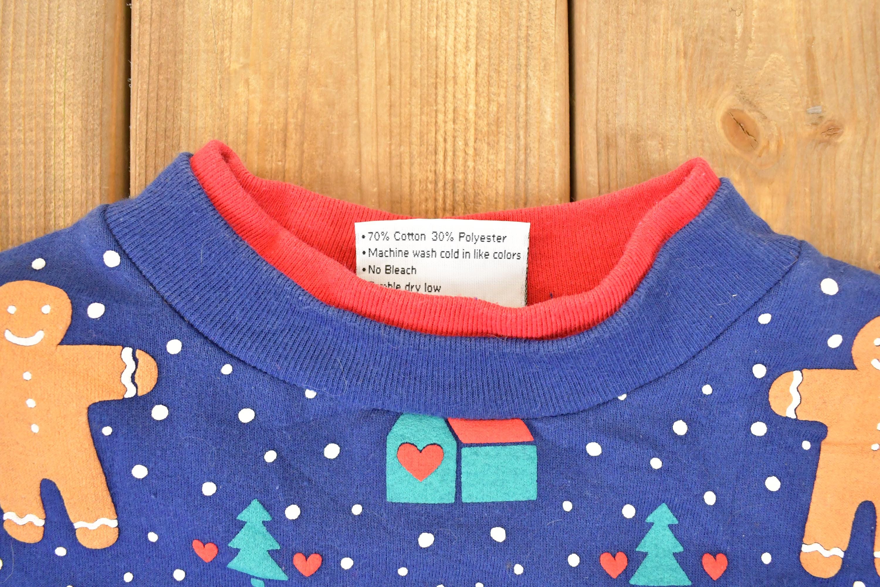 Vintage 1994 Gingerbread Man AOP Double Collar Christmas Graphic Print Crewneck Sweatshirt Women's S
