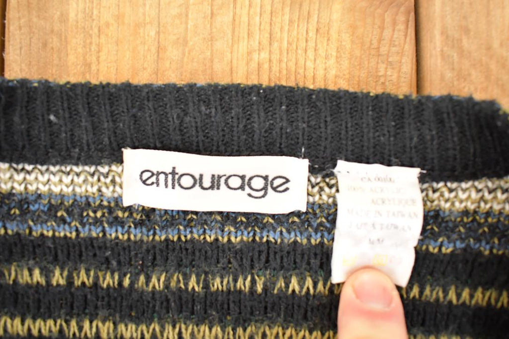 Vintage 1990s Entourage Abstract Knit Cardigan Sweater Men's L  Preppy Knit Cardigan  Fancy Knit Vintage Cardigan
