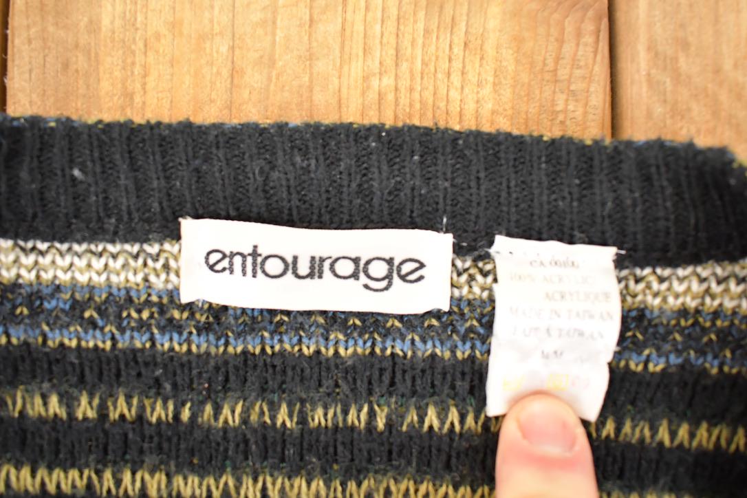 Vintage 1990s Entourage Abstract Knit Cardigan Sweater Men's L  Preppy Knit Cardigan  Fancy Knit Vintage Cardigan