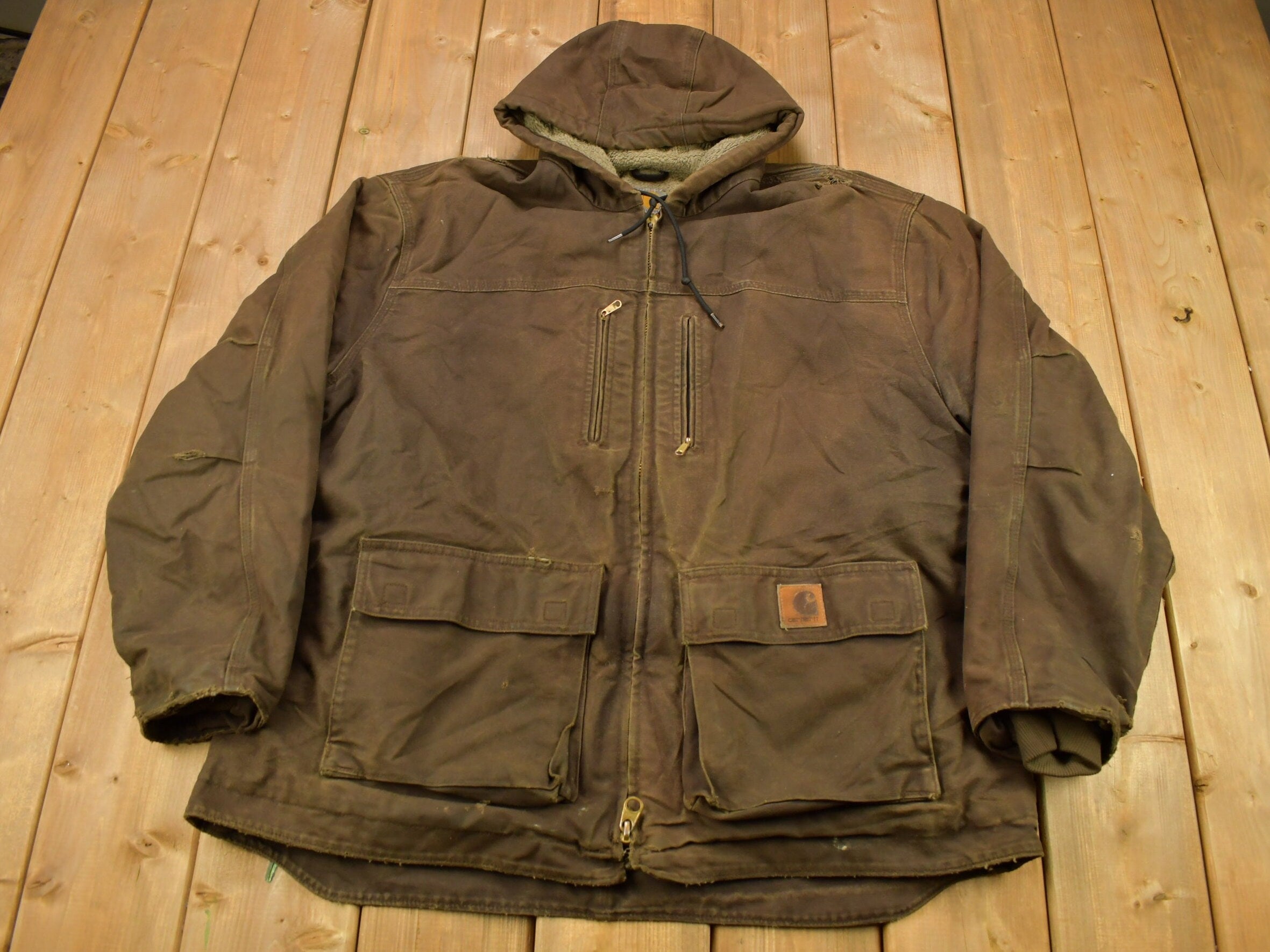 Vintage 1990s Carhartt Chocolate Brown Fleece Lined Work Jacket