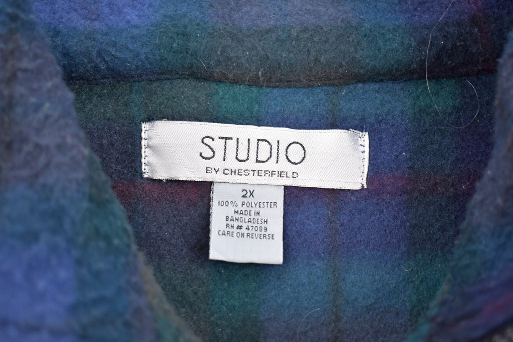 Vintage 1990s Studio Plaid Quarter Zip Fleece Sweater