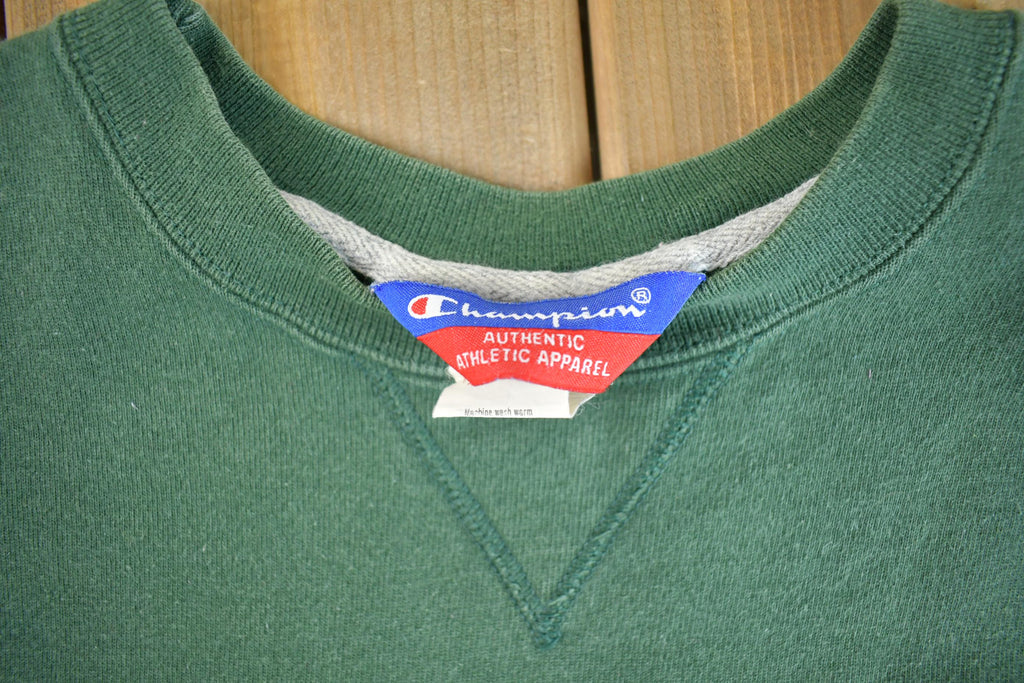 Vintage Y2K Green Champion Small Logo Embroidered Crewneck Sweatshirt - XL
