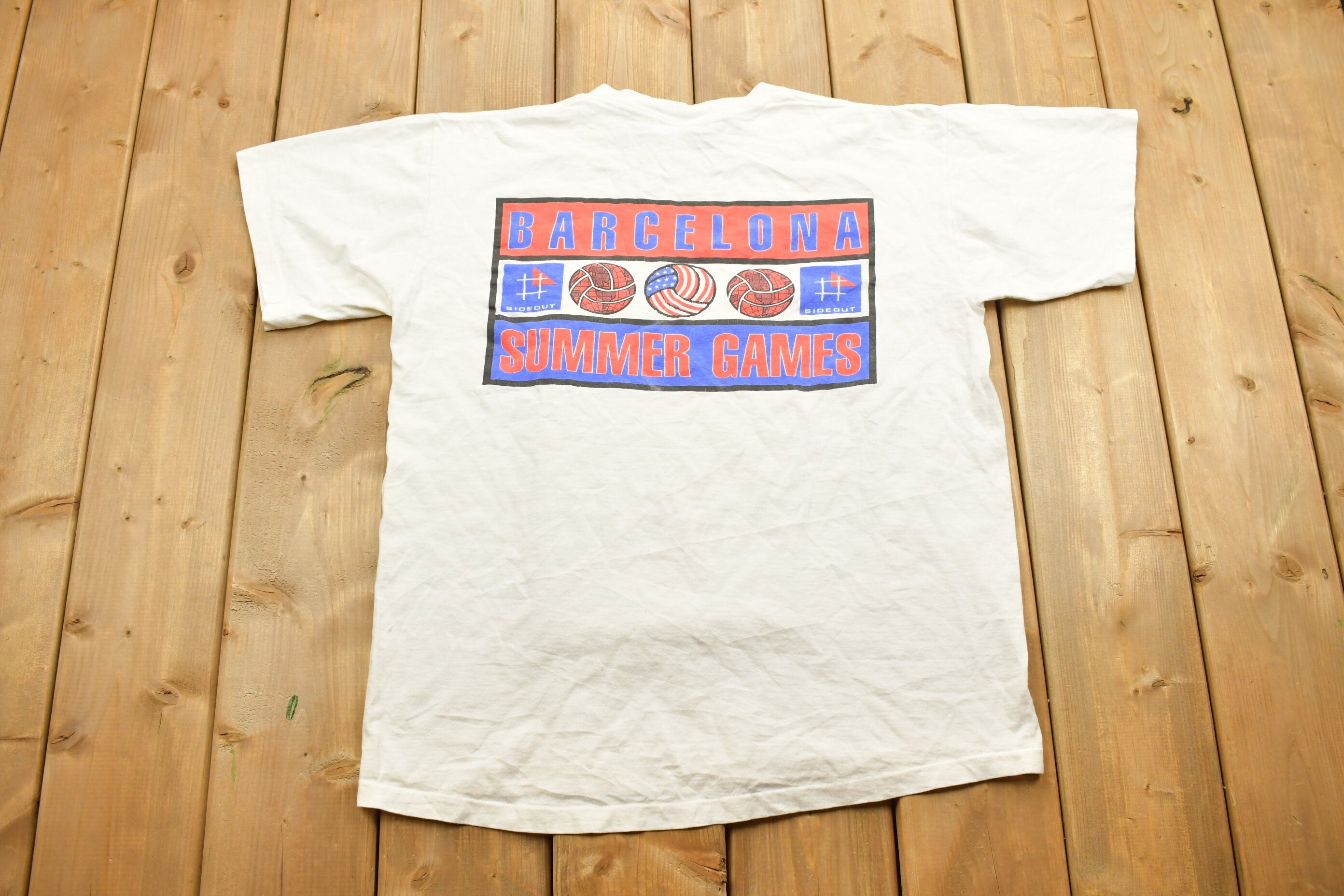 Vintage 1990s Side Out Barcelona Summer Games Souvenir T Shirt