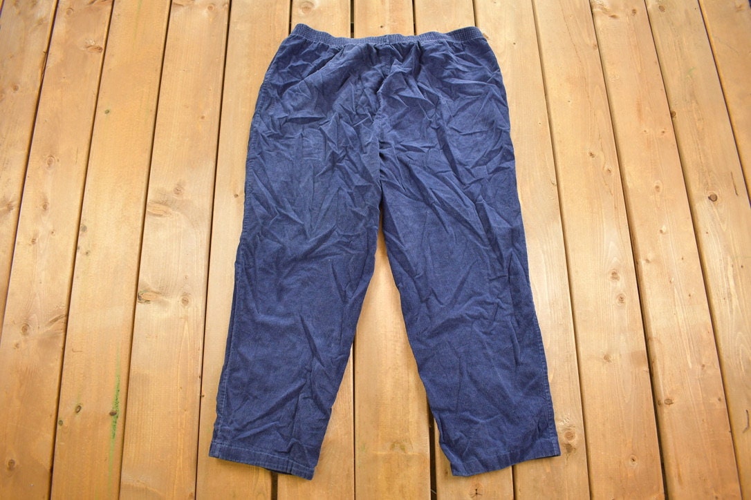 Vintage 1990s Women's Shelly David Navy Blue Corduroy Pants Size 36 - 42 x 26