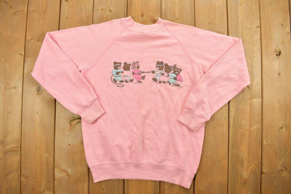 Vintage 1980s Teddy Bear Rope Pull Raglan Crewneck