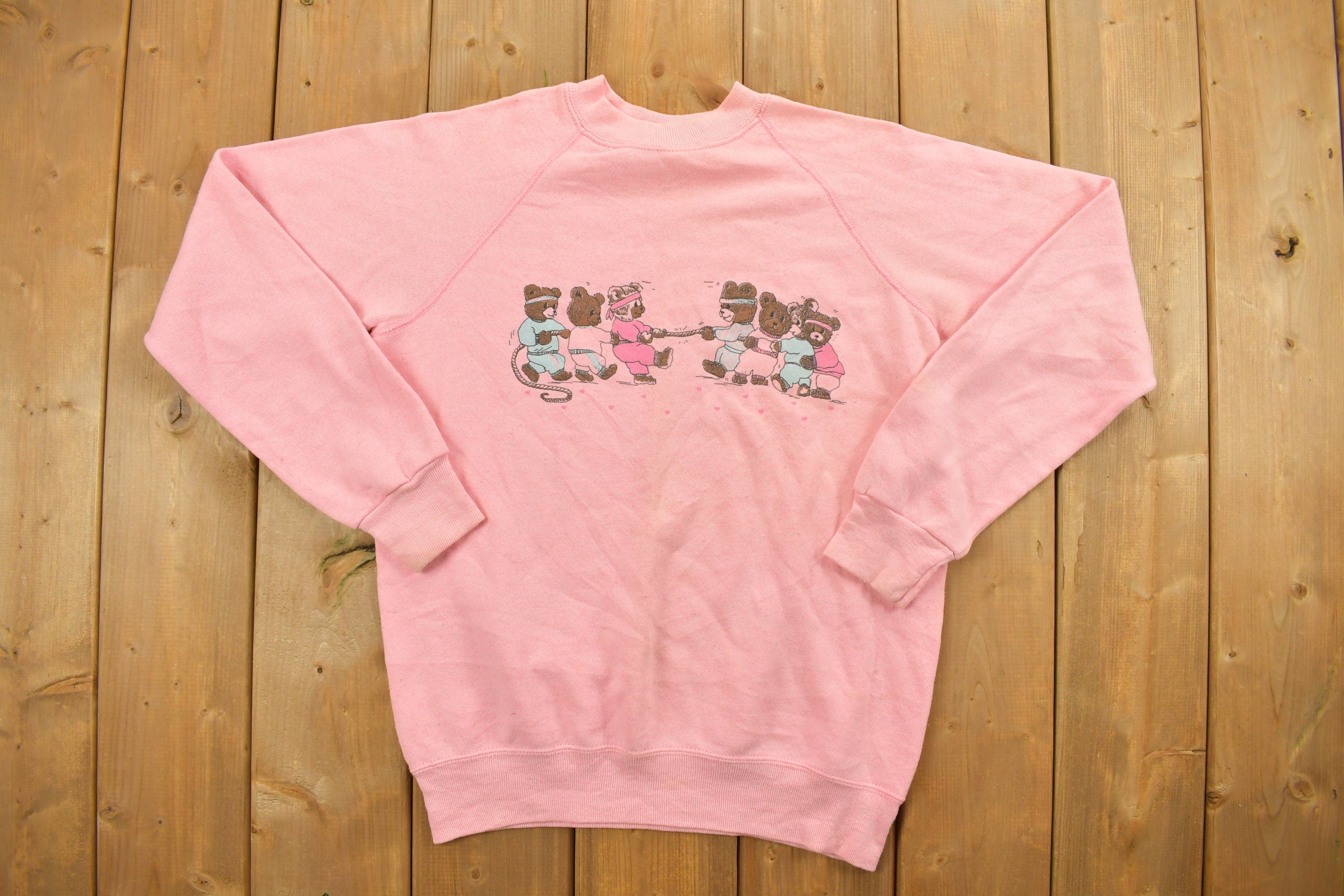 Vintage 1980s Teddy Bear Rope Pull Raglan Crewneck
