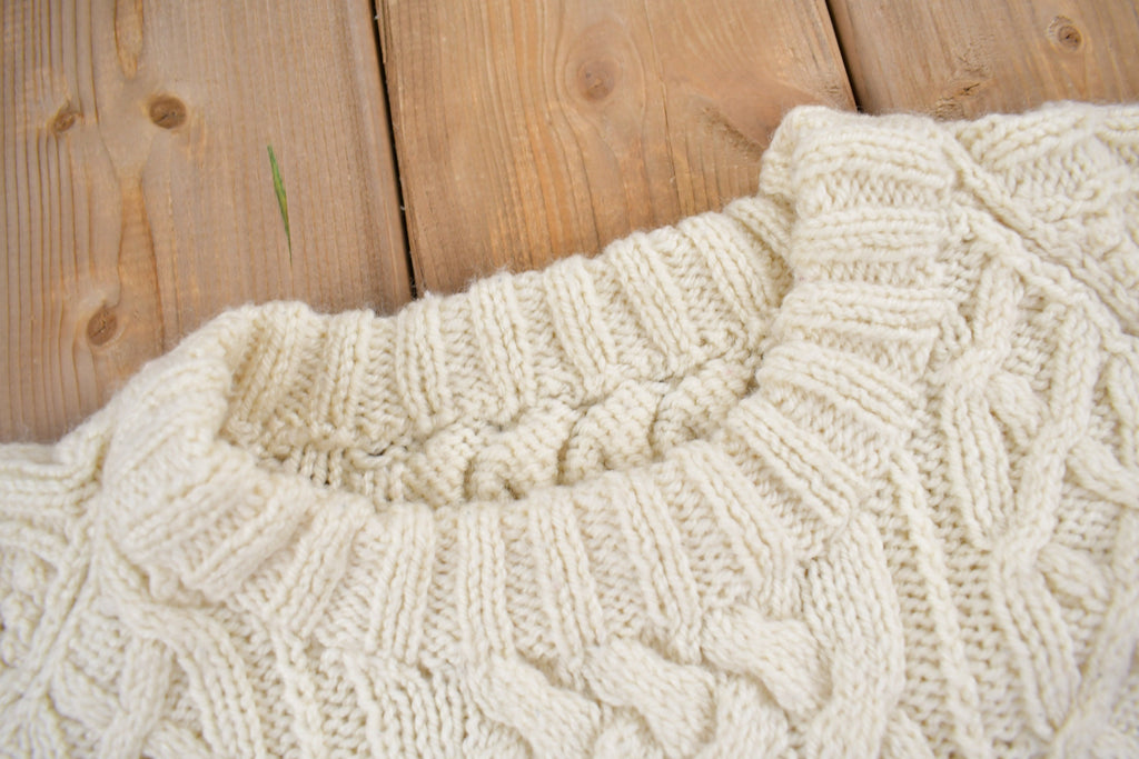 Vintage 1980s Wool Cable Knit Crewneck Sweater