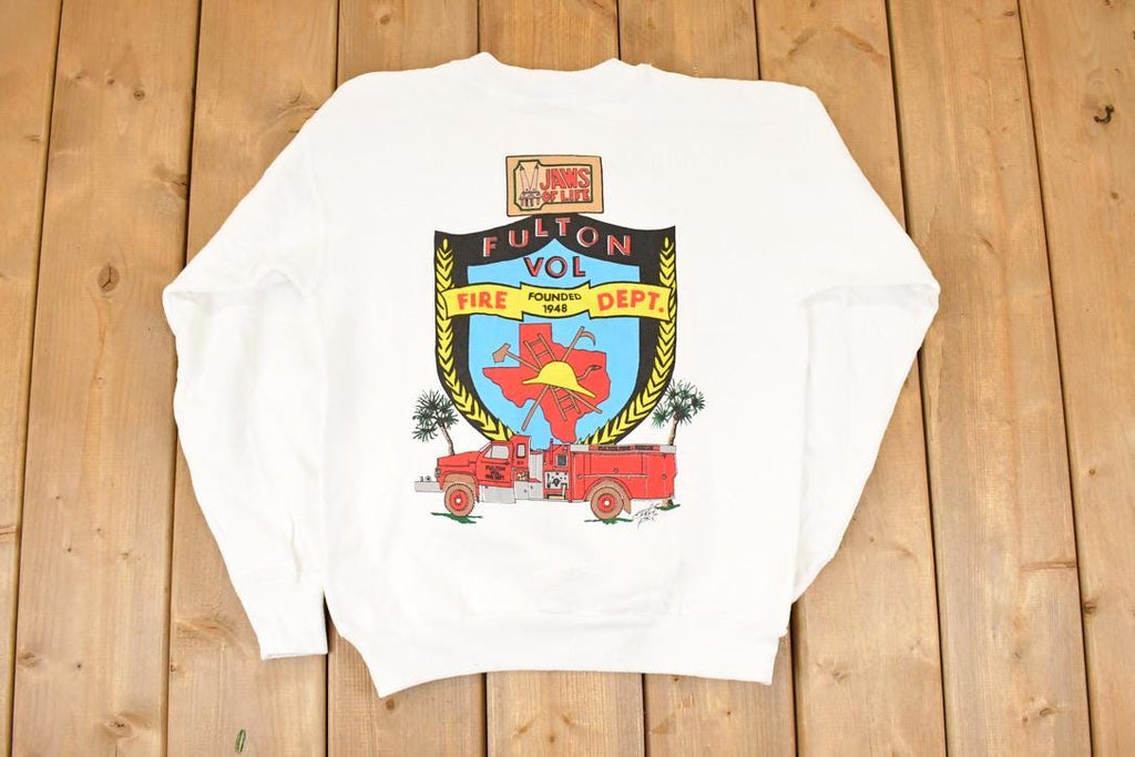 Vintage 1990s Fulton Oysterfest Cartoon Tug Boats FAB Graphic Print Crewneck Sweatshirt Mens S