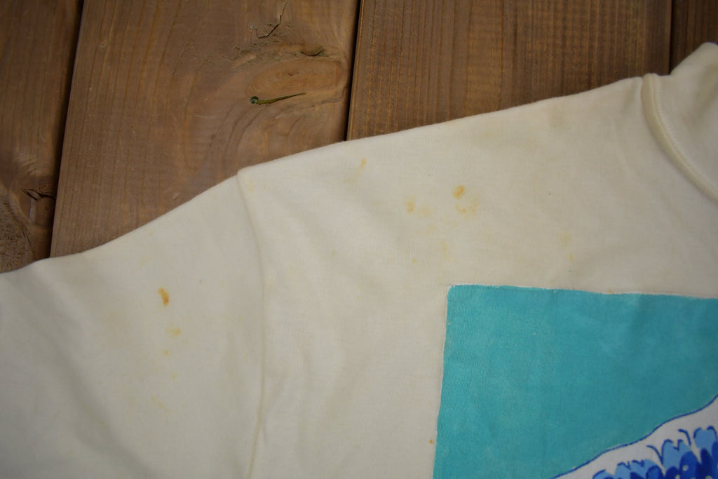 Vintage 1980s Takaoka Beach Club Surfing Graphic Souvenir T Shirt / Vintage Japan / Made In USA / Vacation Tee / Travel T Shirt / Mockneck