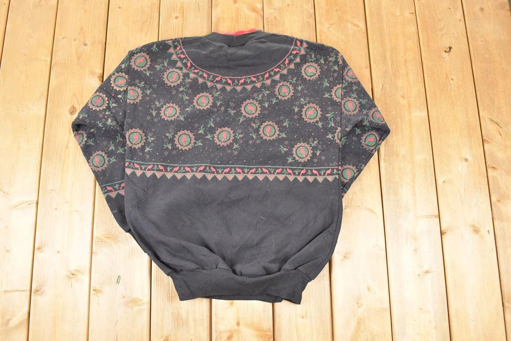 Vintage 1990s Artisans AOP Christmas Double Collar Crewneck Sweatshirt Men's M