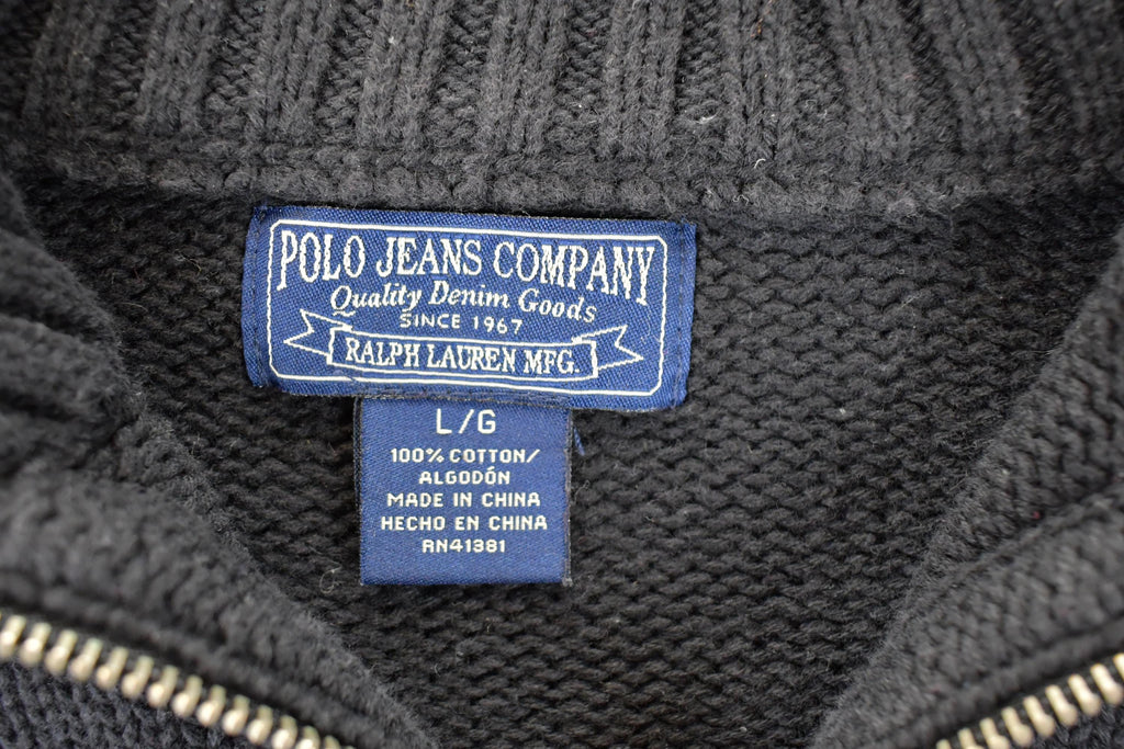 Vintage 1990s Polo Jeans Company Quarter Zip Cable Knit Collared Sweater Men's M