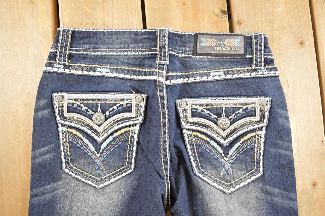 Vintage Deadstock Y2K Grace In LA Bedazzled Bootcut Low Rise Jeans Women's Size 27 x 32