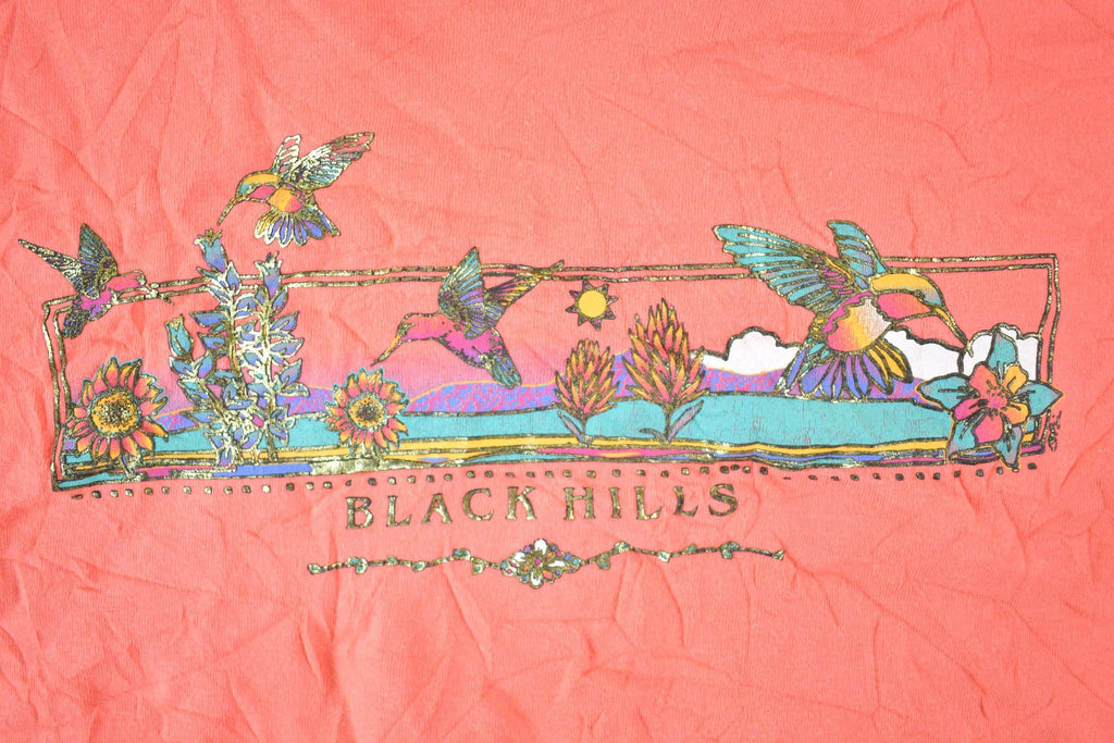 Vintage 1990s Black Hills Floral Hummingbird Souvenir T-Shirt Womens Large