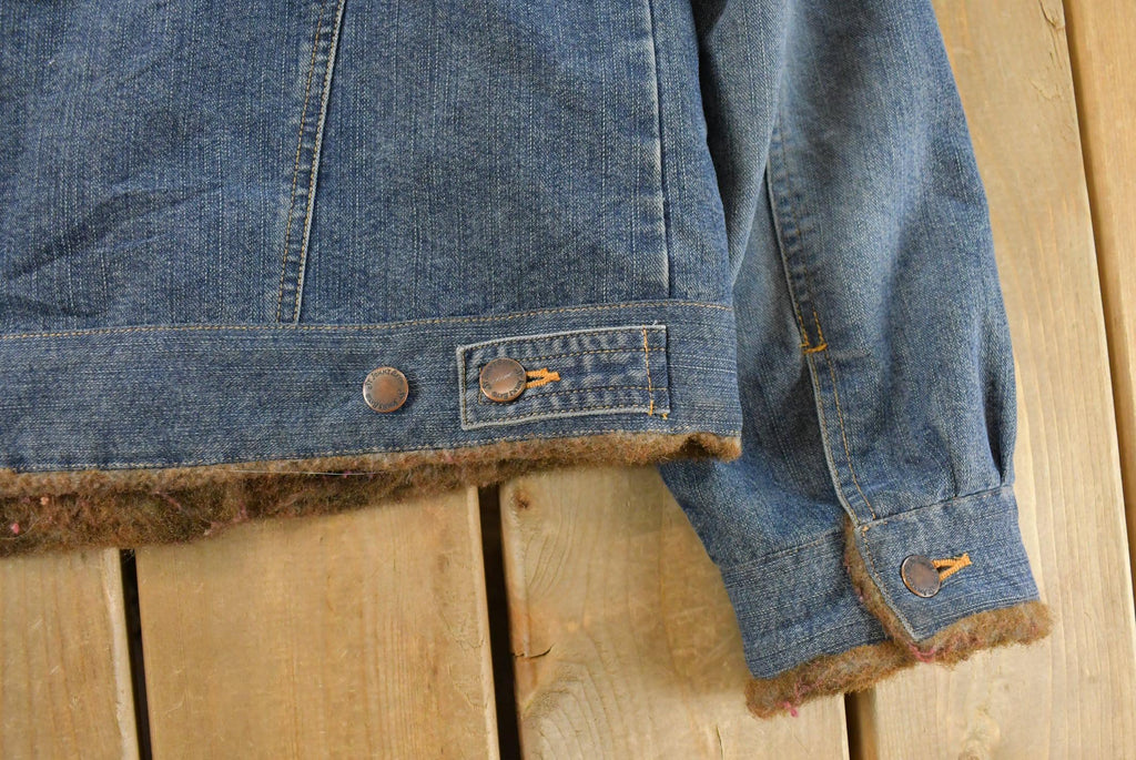 Vintage Y2K St. John's Bay Faux Fur Denim Jean Trucker Jacket Women's M / 2000s Fall Outerwear / Fall Jacket / Fur Lined