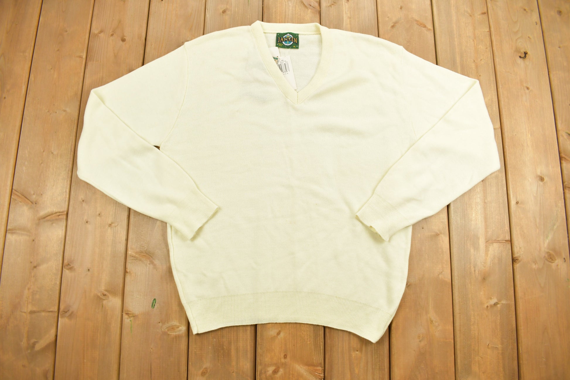 Vintage 1990s Beige Jantzen Knit Deep-V Sweater /