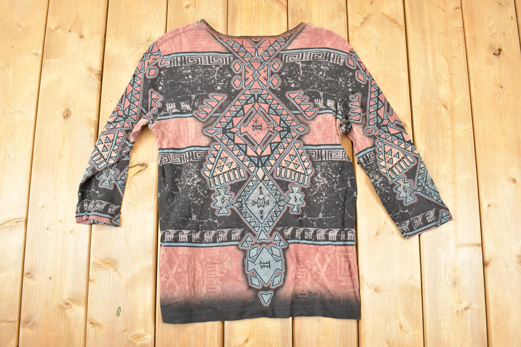 Vintage Y2K Cactus Bay Abstract Print AOP Crewneck Shirt Women's L