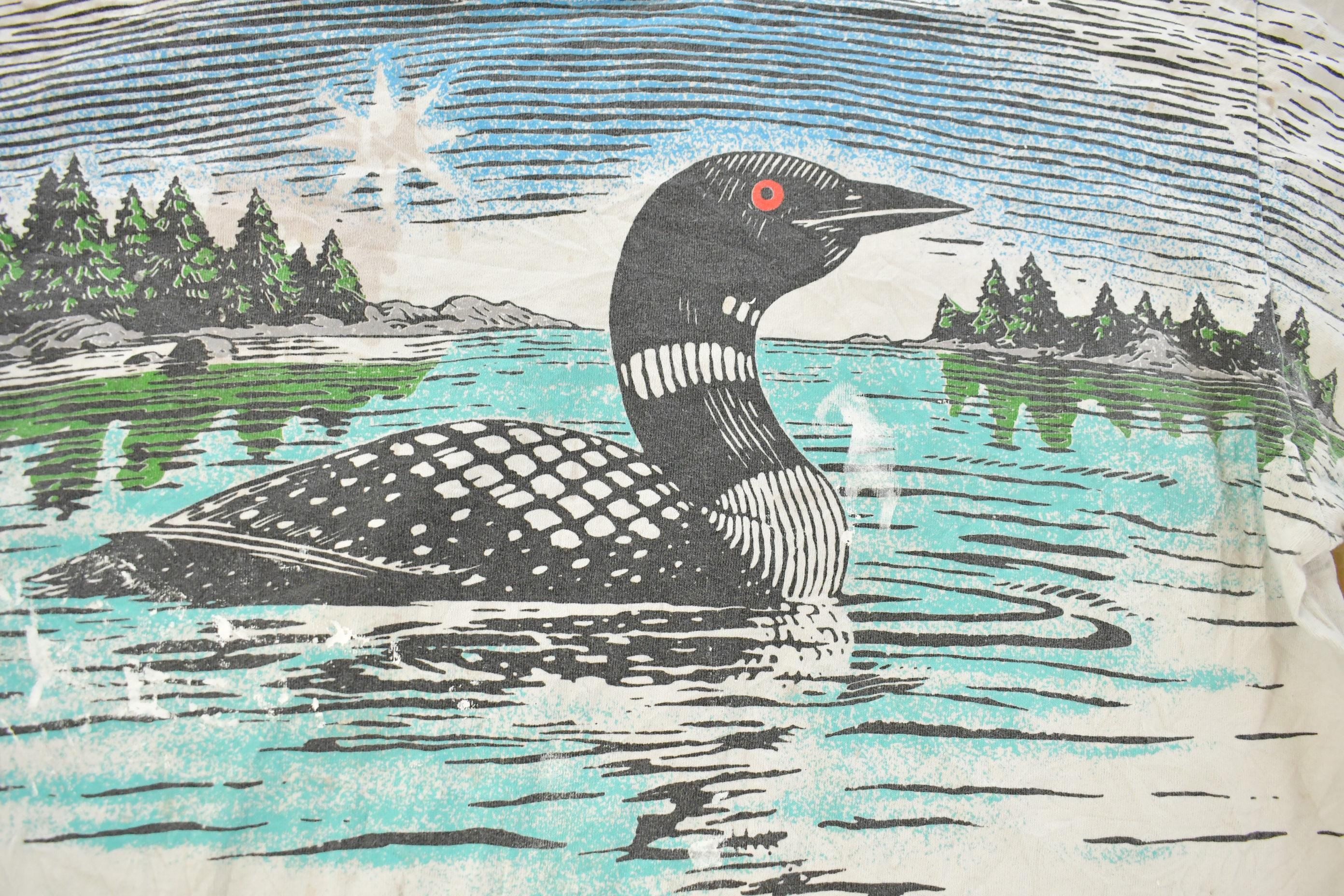 Vintage 1990s Loon All Over Print Nature Distressed T-Shirt Men's XL / Single Stitch Wilderness / Nature Tee / Outdoors / Made in USA