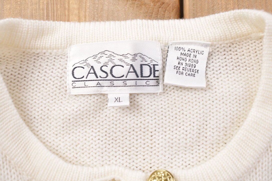 Vintage 1990s Cascade Knitted White Cardigan Sweater