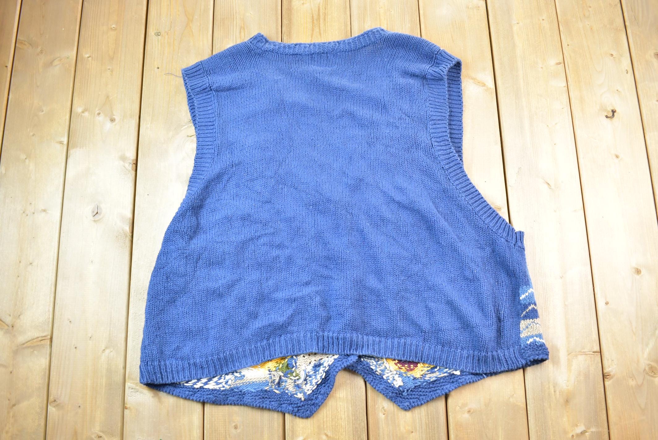 Vintage 1990s Venezia Jeans Floral Design Quarter Button Knit Cardigan Sweater Vest