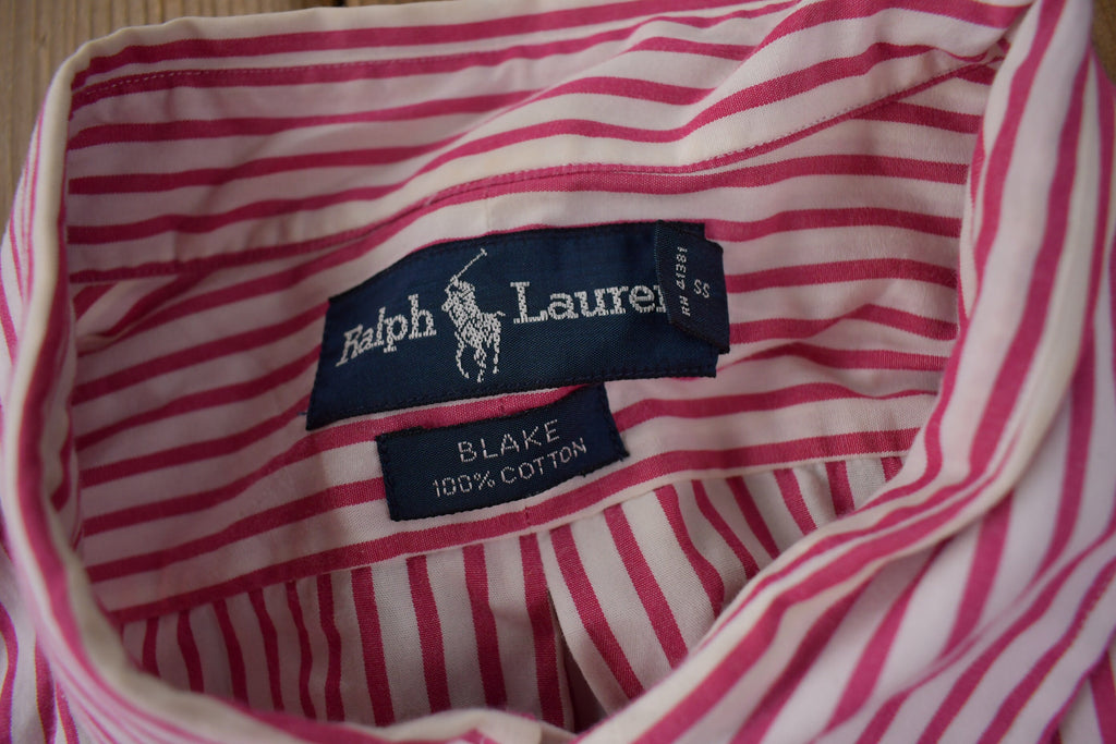 Vintage 1990s Ralph Lauren Pink Striped Button Up Blake Dress Shirt Size XXL