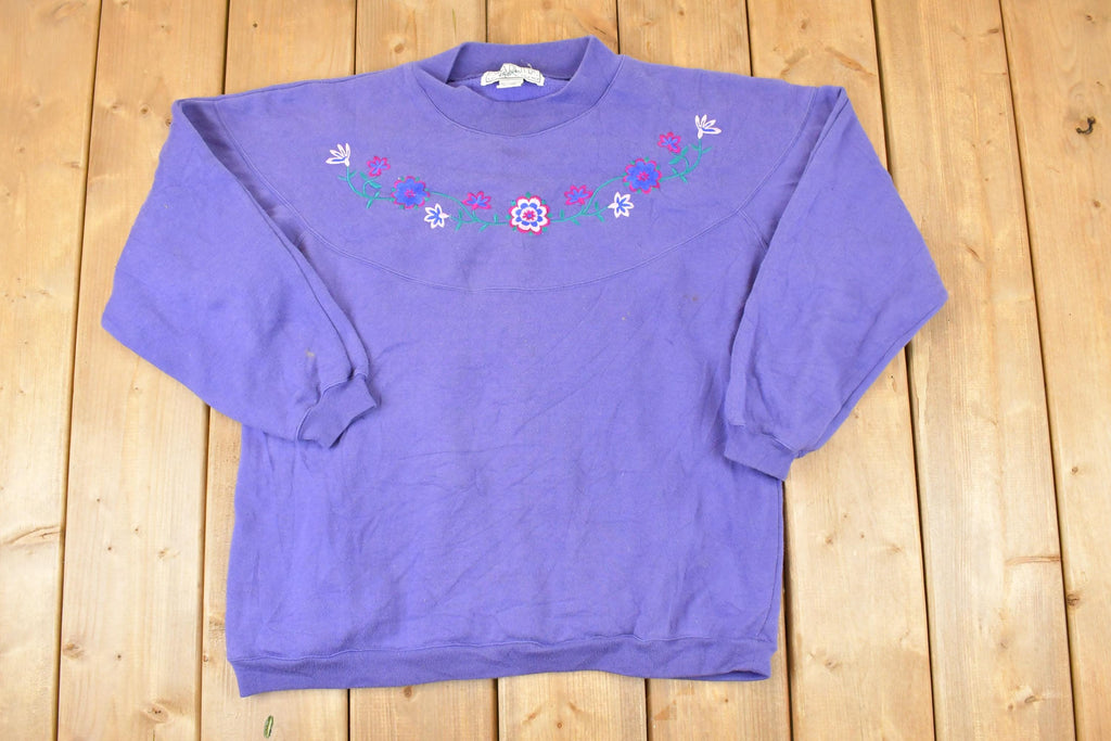Vintage 1990s Gina Peters Embroidered Floral Crewneck Sweatshirt Womens L