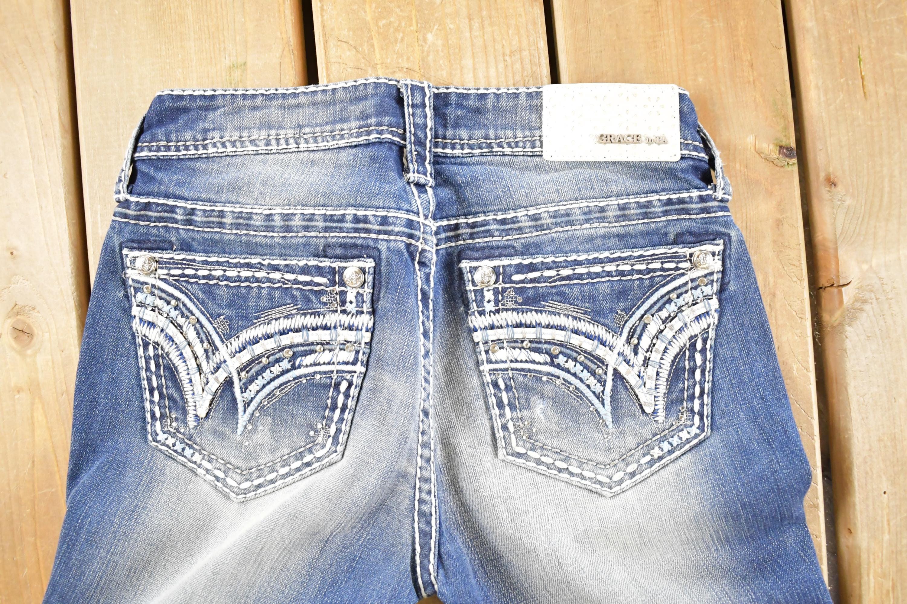 Vintage Deadstock Y2K Grace LA Bedazzled Low Rise Jeans Women's Size 27 x 29