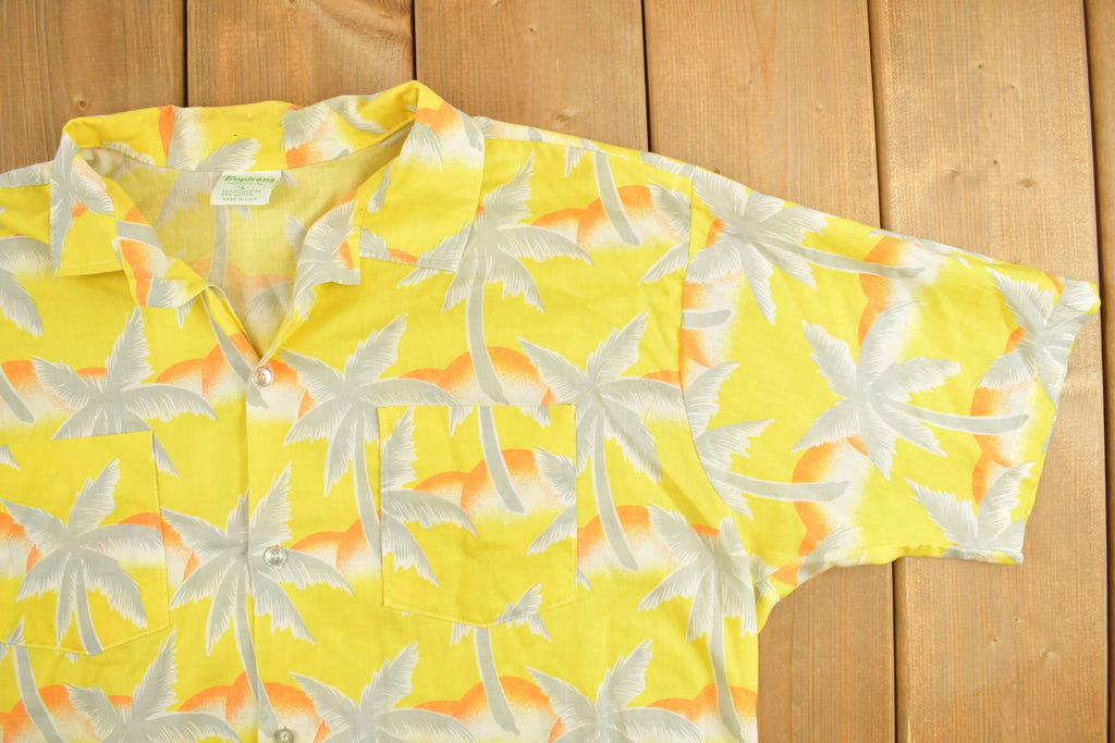 Vintage 1990s Tropicana Hawaiian Original Yellow Button Up Shirt Made in USA  Abstract Pattern  Casual Shirt  Hawaiian Shirt