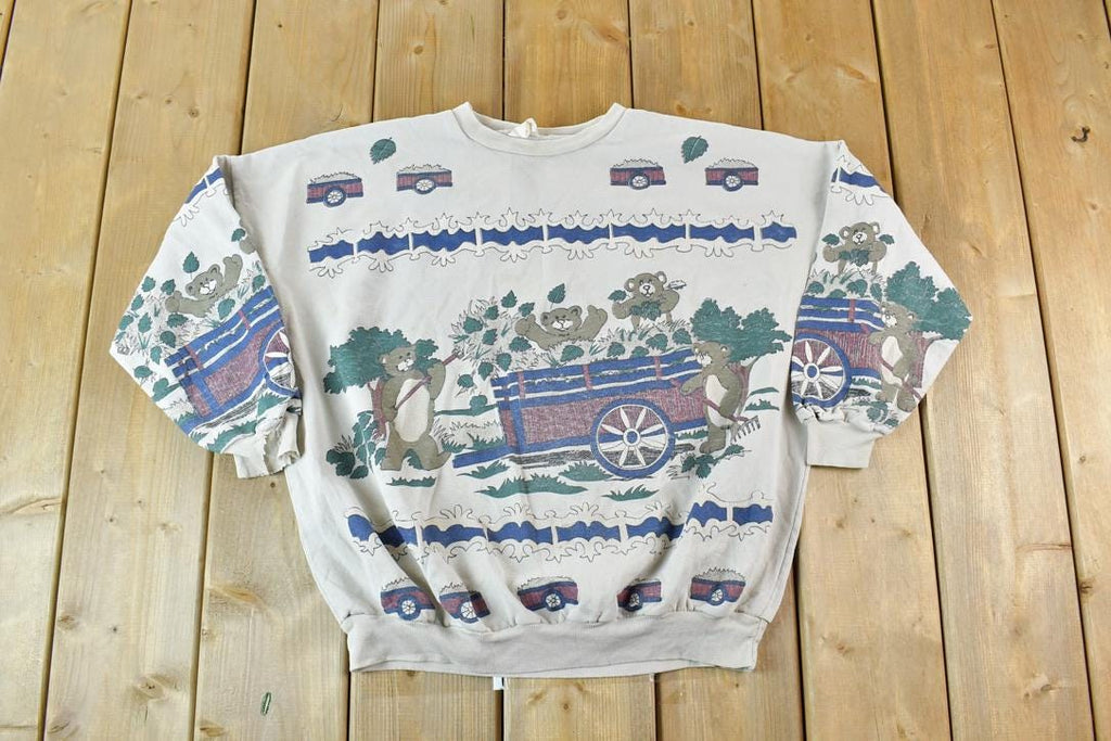 Vintage 1980s AOP Teddy Bear Picnic Crewneck Sweatshirt