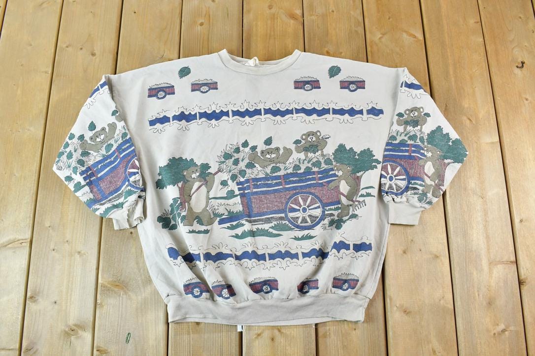 Vintage 1980s AOP Teddy Bear Picnic Crewneck Sweatshirt