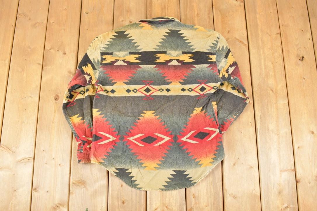 Vintage 1990s Woolrich Woman AOP Aztec Fleece Button Up Shirt Women's S
