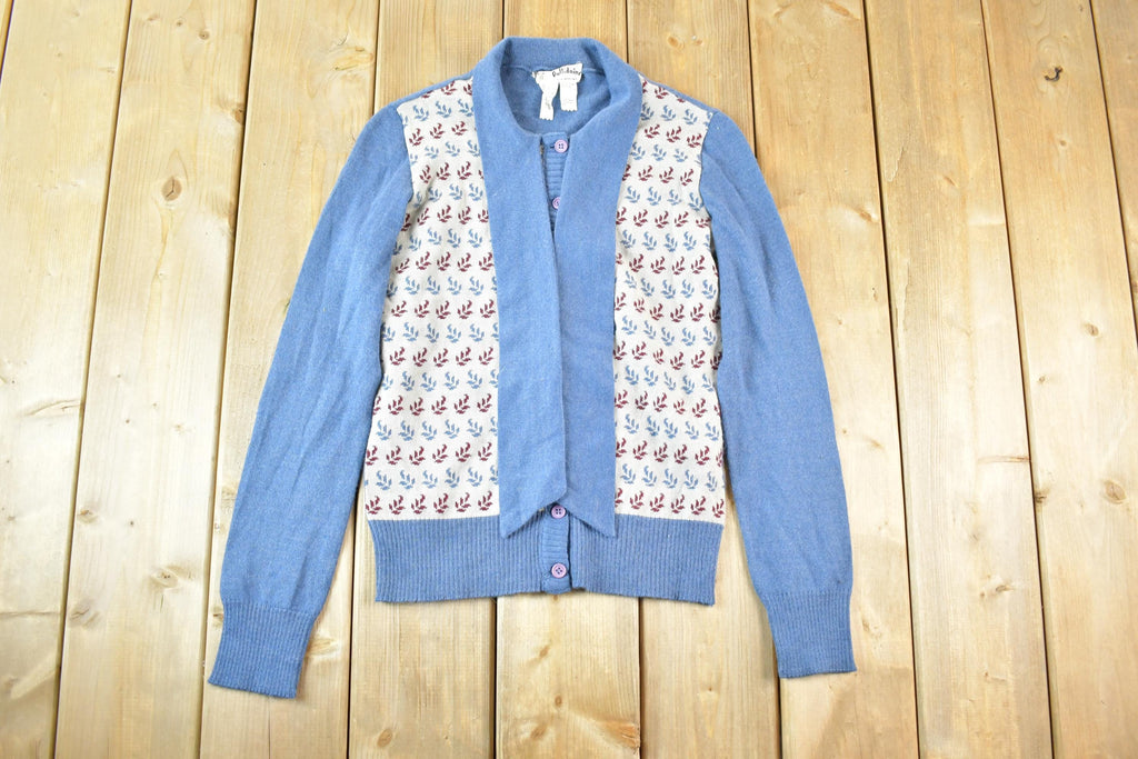 Vintage 1970s Pullidoine Knit Abstract Pattern Button Up Crewneck Sweater Womens S