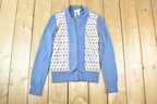 Vintage 1970s Pullidoine Knit Abstract Pattern Button Up Crewneck Sweater Womens S