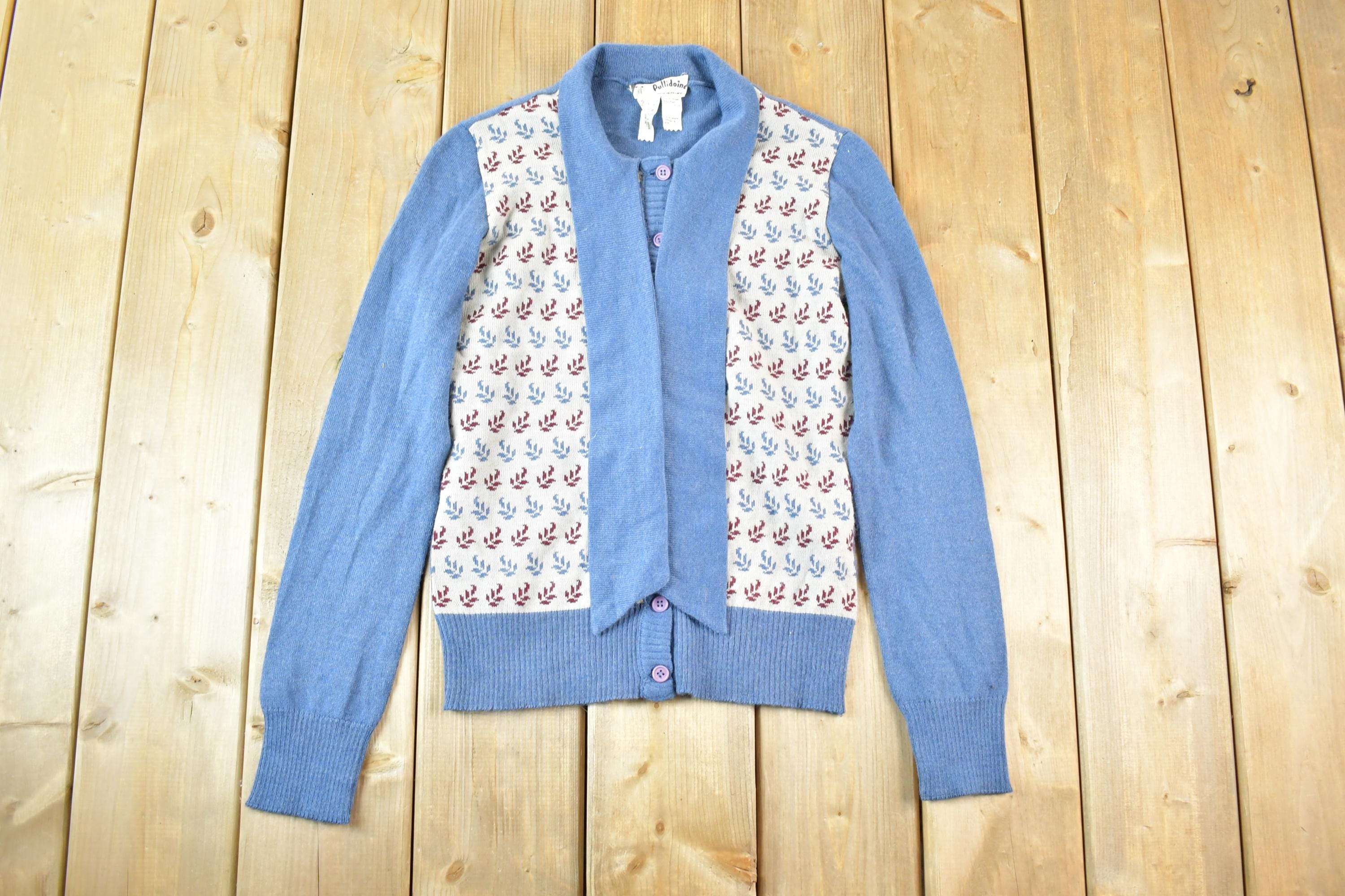 Vintage 1970s Pullidoine Knit Abstract Pattern Button Up Crewneck Sweater Womens S