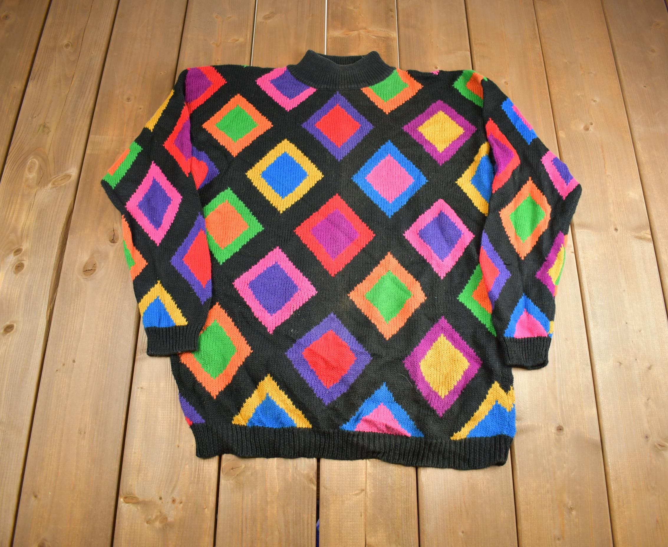 Vintage 1980s Rafaella Colorful Abstract Pattern Knit Crewneck Sweater