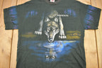 Vintage 1990s Wolf Theme All Over Print Graphic T-Shirt Made In USA