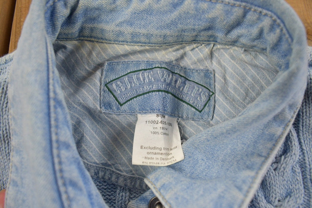 Vintage 1990s Blue Wilts Knitted Collard Cardigan Sweater /