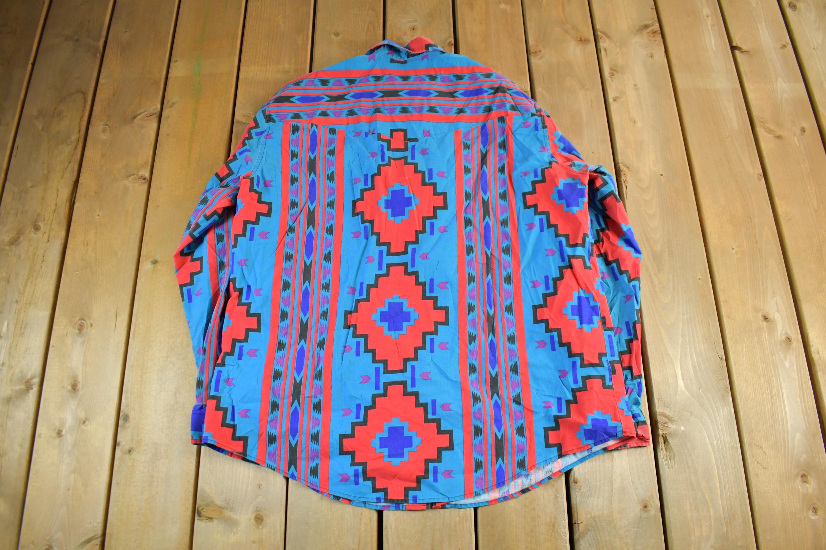 Vintage 1990s Western Plains Trading Co Style Aztec Pattern Button Up Shirt Men's XL