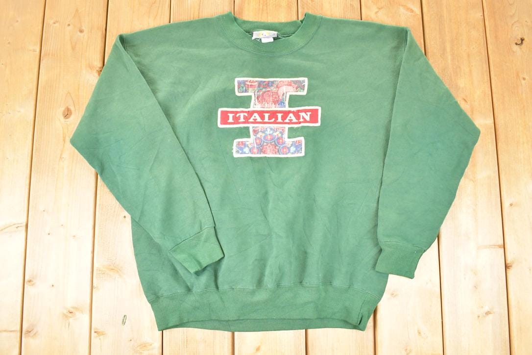 Vintage 1990s Italian Big L Patch Crewneck Sweatshirt Men's L