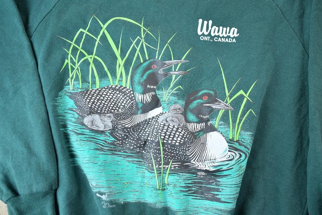 Vintage 1990s Wawa Ontario Canada Loon Party Crewneck Sweatshirt
