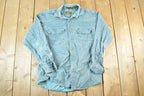 Vintage 1990s Eddie Bauer Denim Button Up Shirt Mens M  Made In USA  Vintage Quarter Button  Preppy Button Up