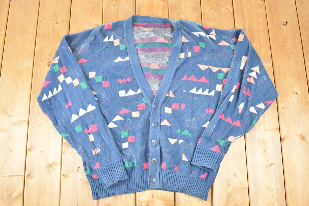 Vintage 1990s Abstract Knit Cardigan Sweater Men's XL /