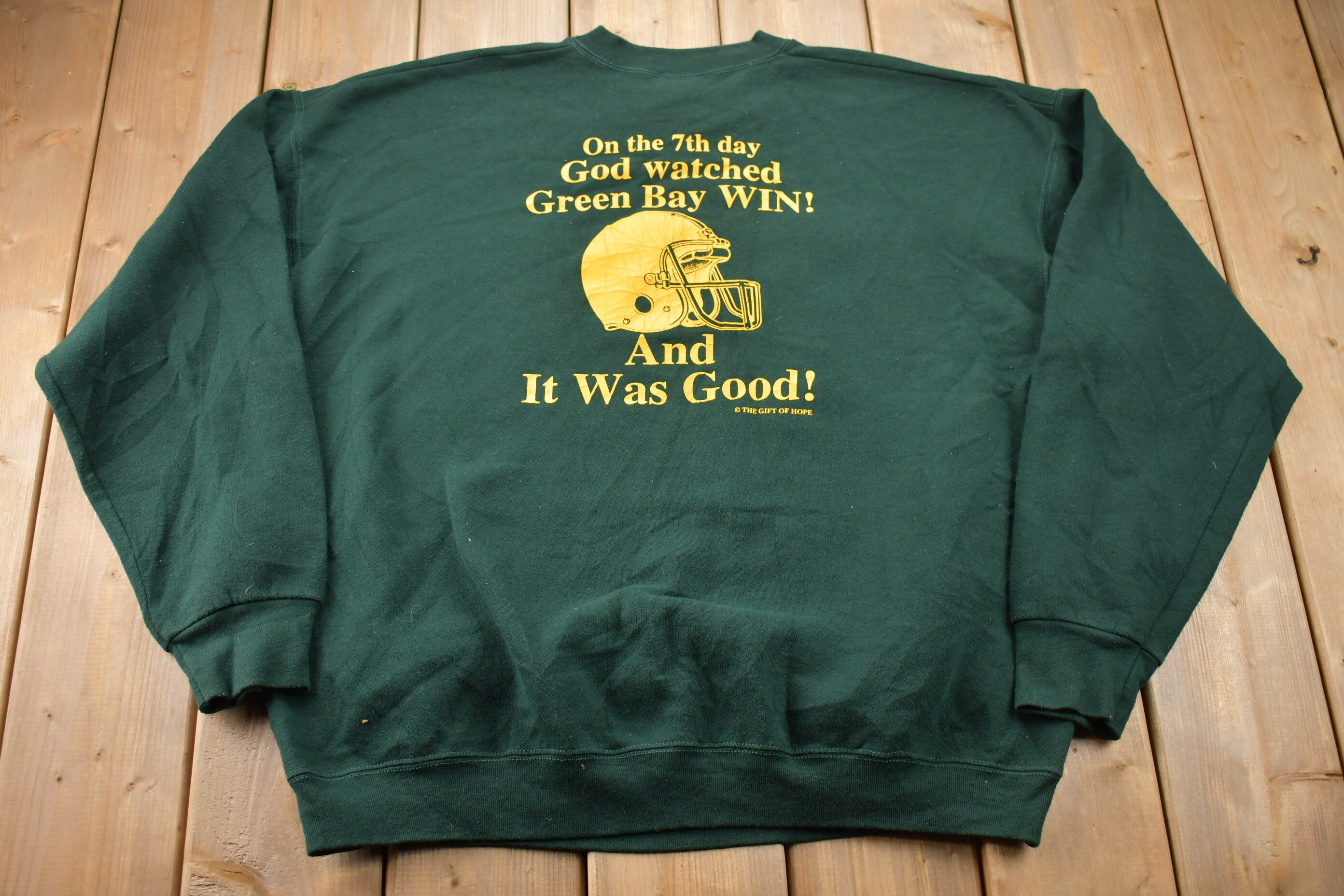 Vintage 1990s Green Bay Packers In 6 Days God Created the Heavens and the Earth Crewneck Sweatshirt