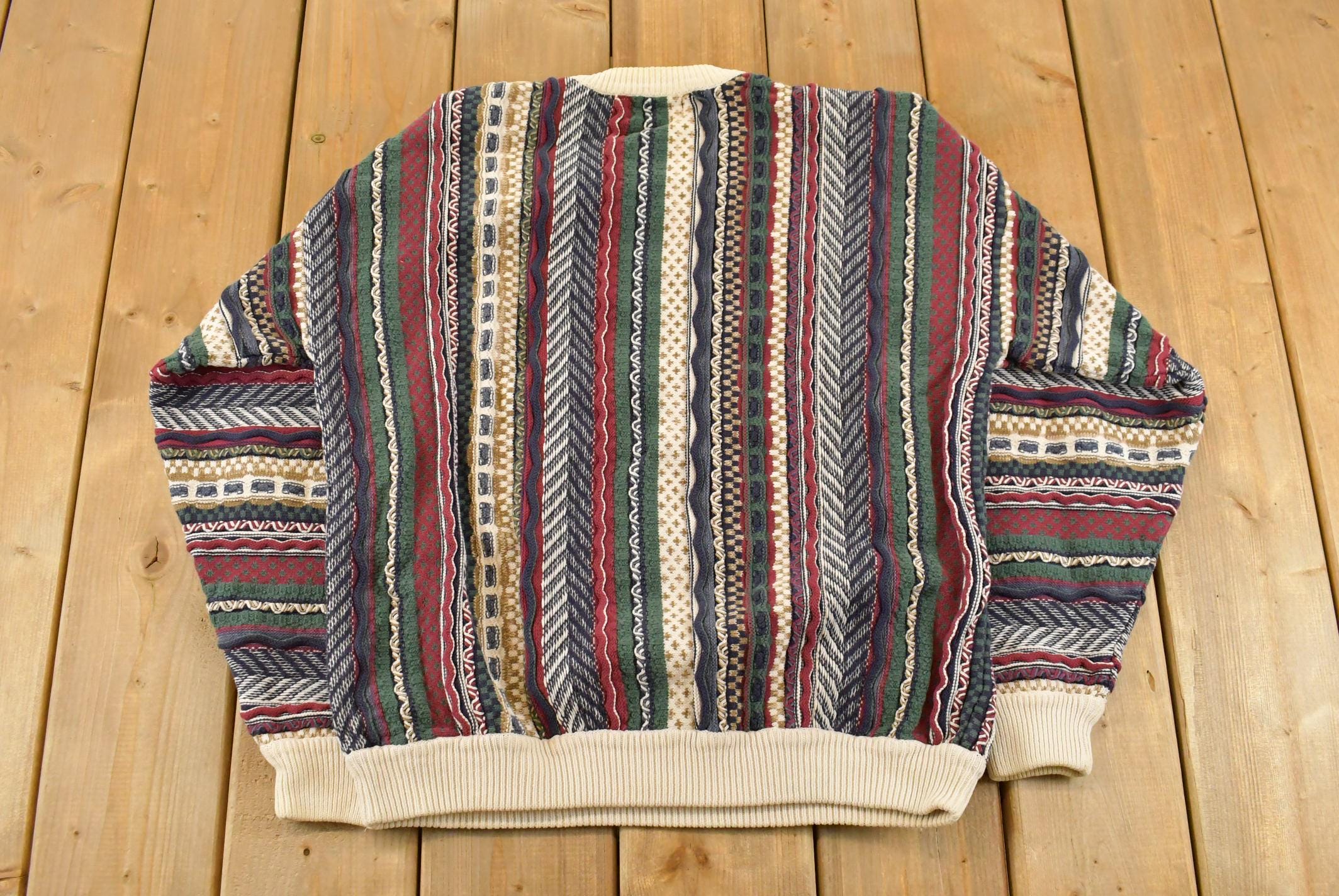 Vintage 1990s Cotton Traders 3D Cable Knit Crewneck Sweater Men's Medium