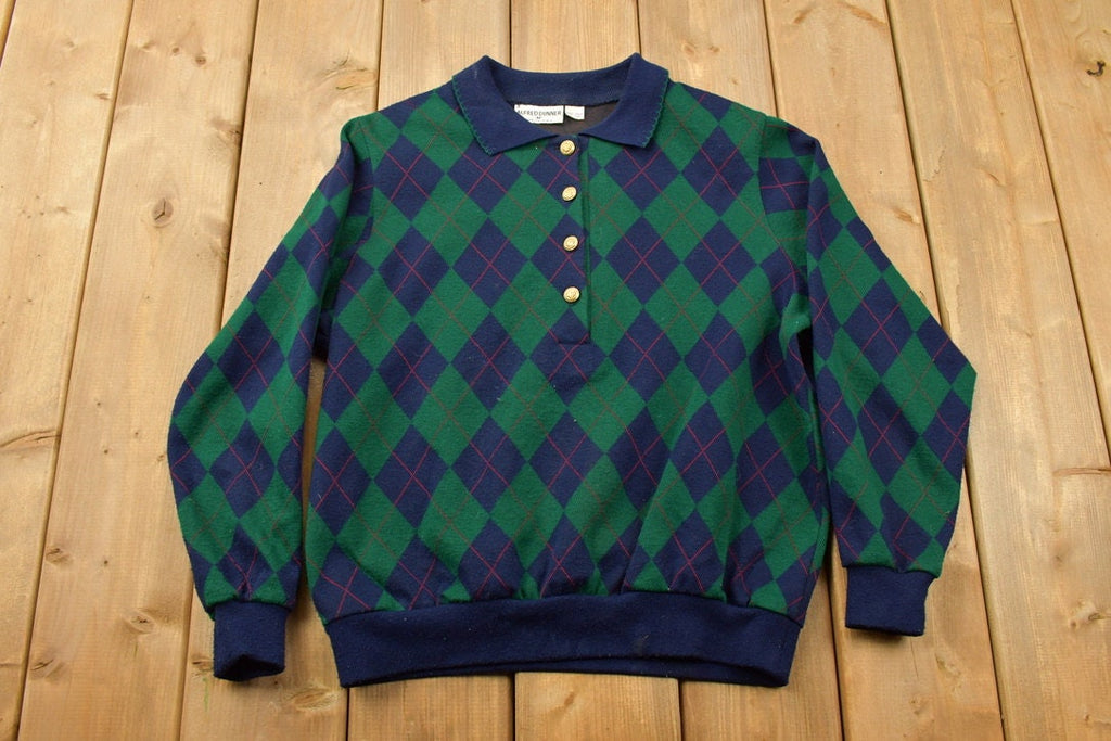 Vintage 1990s Alfred Dunner Argyle Knitted Collared Sweater