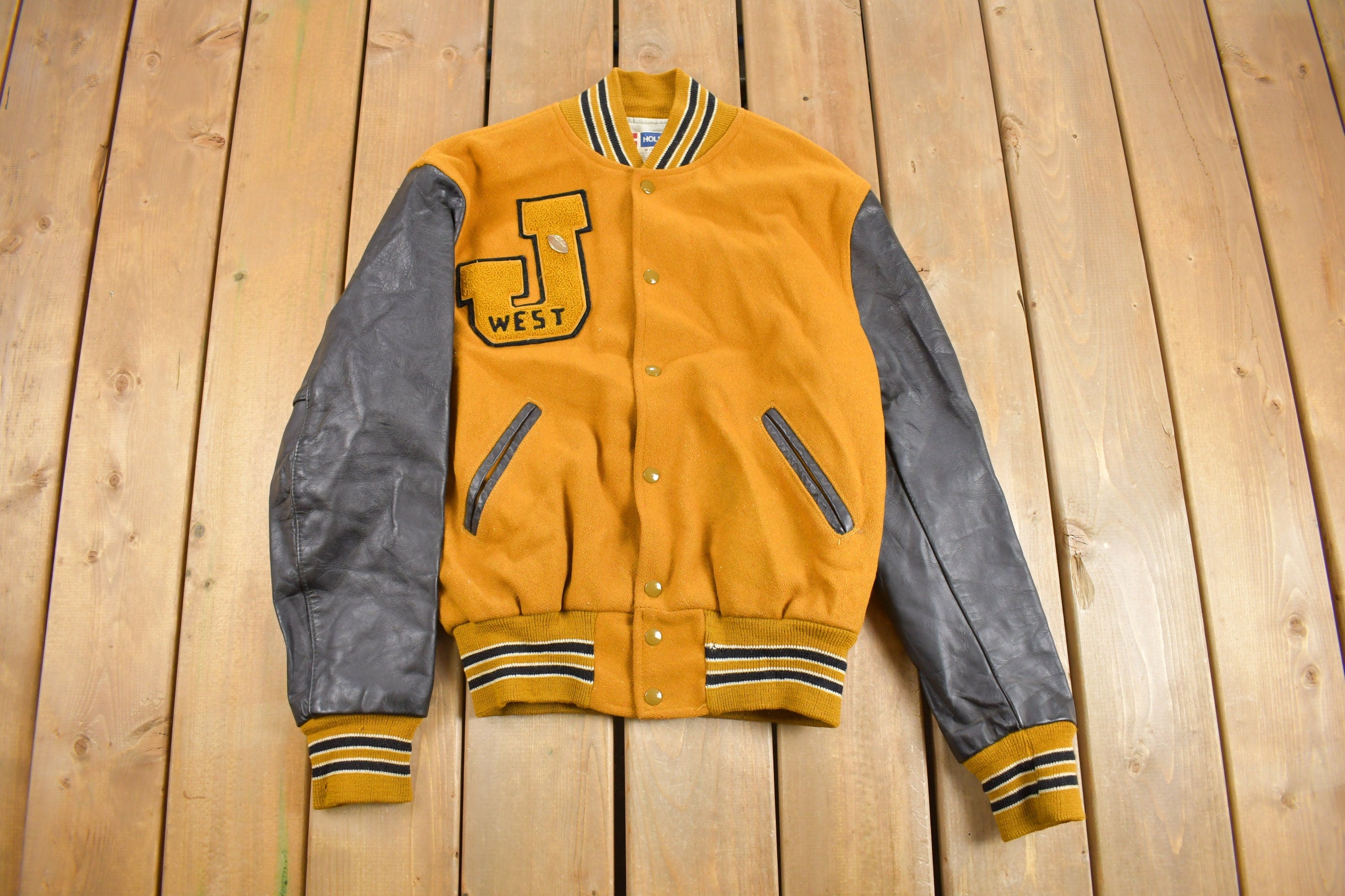 Vintage 1980s Juliet West Holloway Leather Varsity Jacket