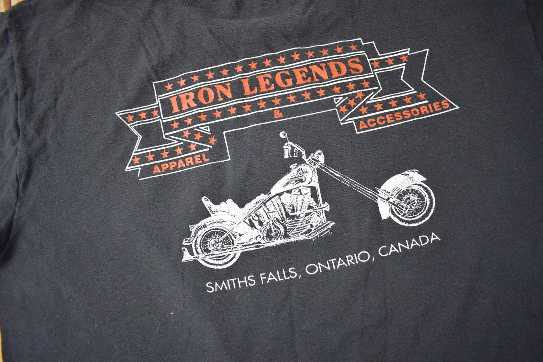 Vintage 1990s Iron Legends Smiths Falls Ontario Canada Single Stitch Biker Graphic T Shirt Made In Canada