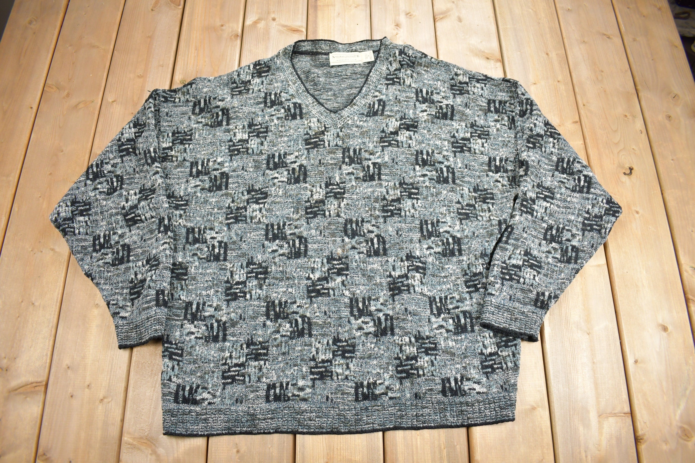 Vintage 1990s Natural Exchange Knit V-Neck Sweater